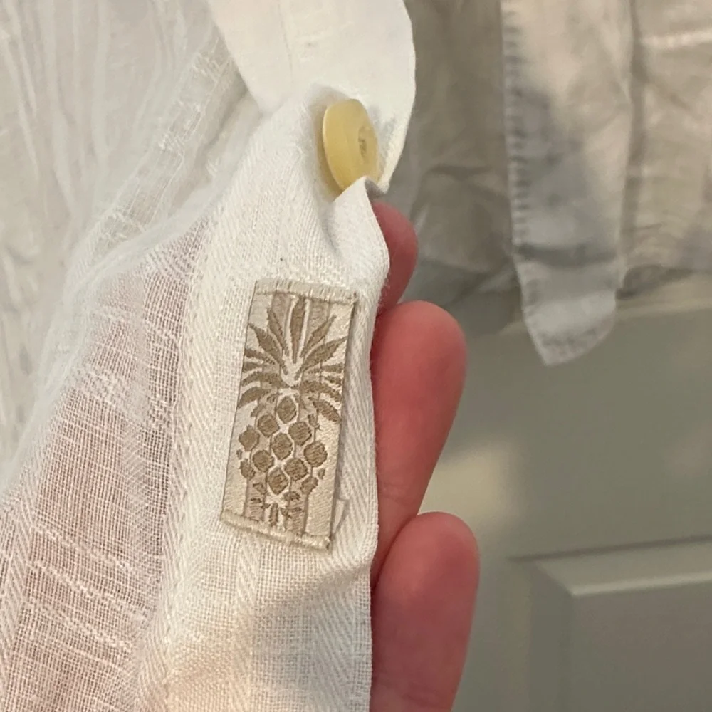 100 % linen Tommy Bahama Cream Textured Shirt - Picture 5 of 11